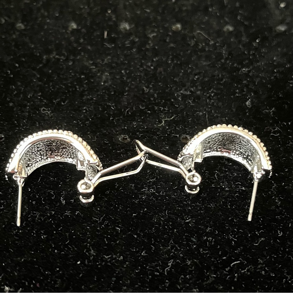 Silver Rhinestone Hoop Earrings - Picture 4 of 5
